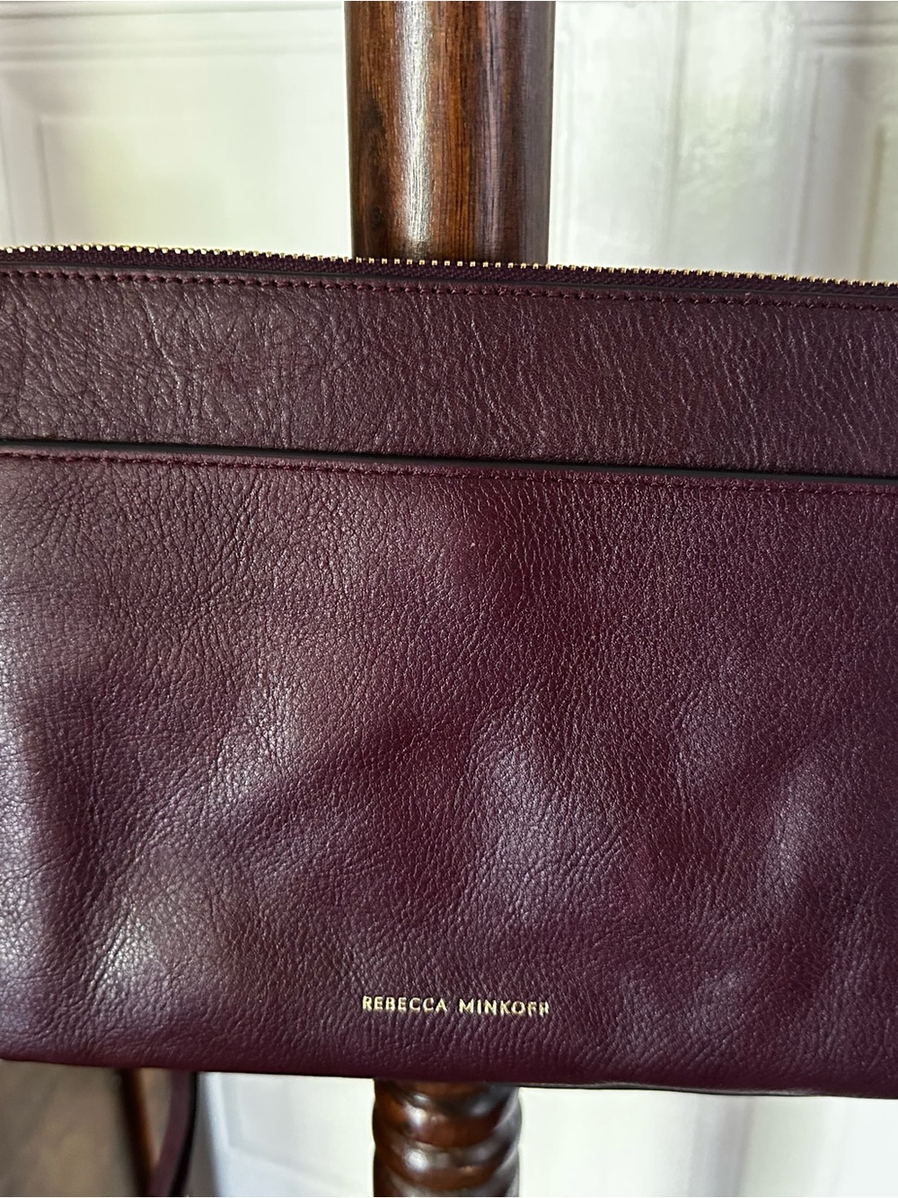 Rebecca Minkoff Pebbled Leather Wristlet in Deep Burgundy with Gold Hardware - Picture 2 of 5